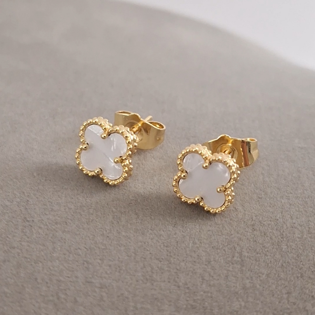 Mother Of Pearl Clover Stud Earrings